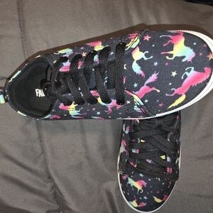 fabkids Black Sneakers with Rainbow Unicorn Print
